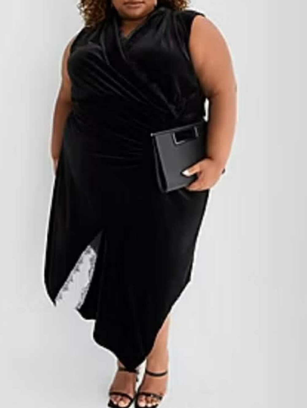 Ashley Graham Lace Edge Plus Size Velour Sleeveless Midi Wrap Dress.